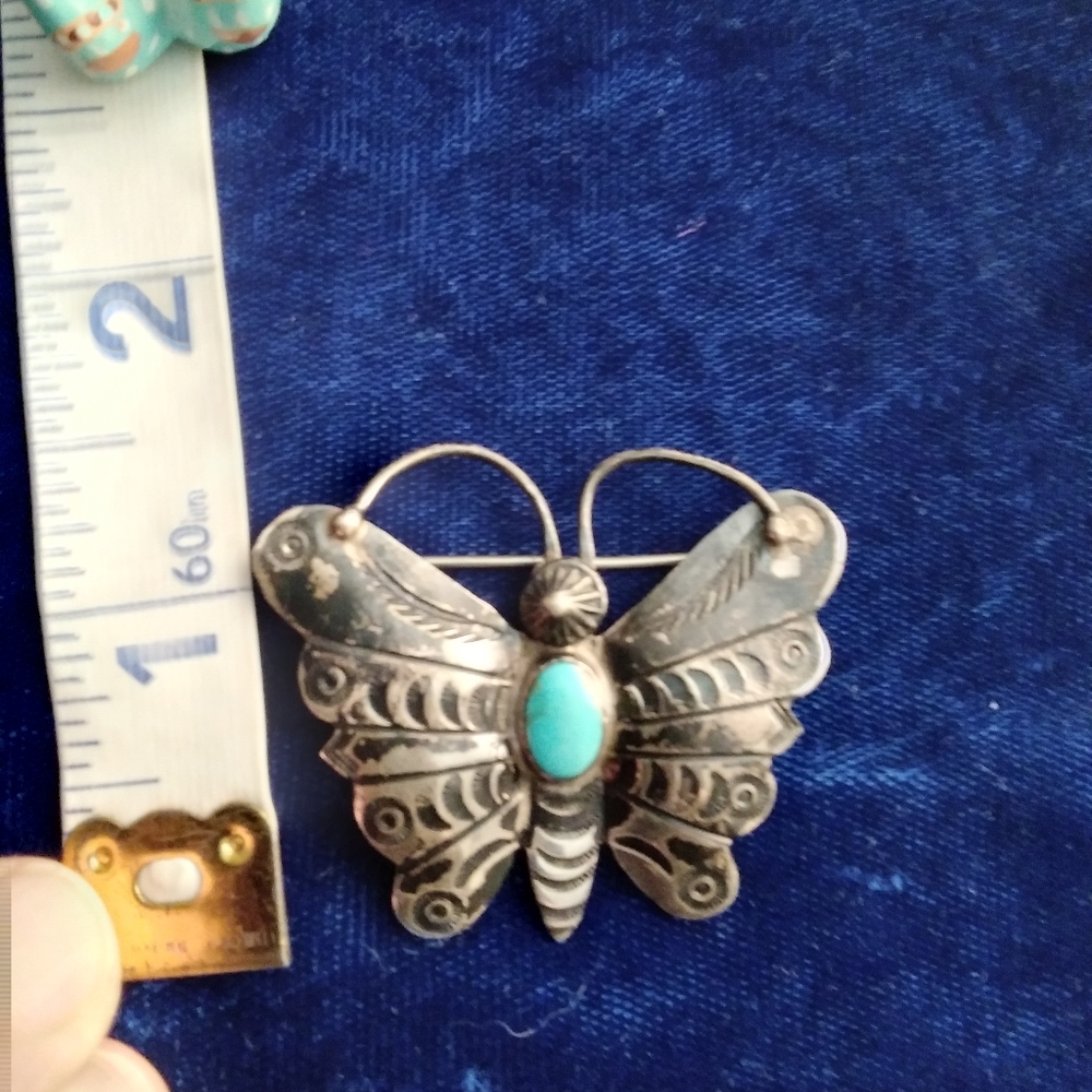 Vintage Silver & Turquoise Butterfly Brooch - Picture 5 of 8